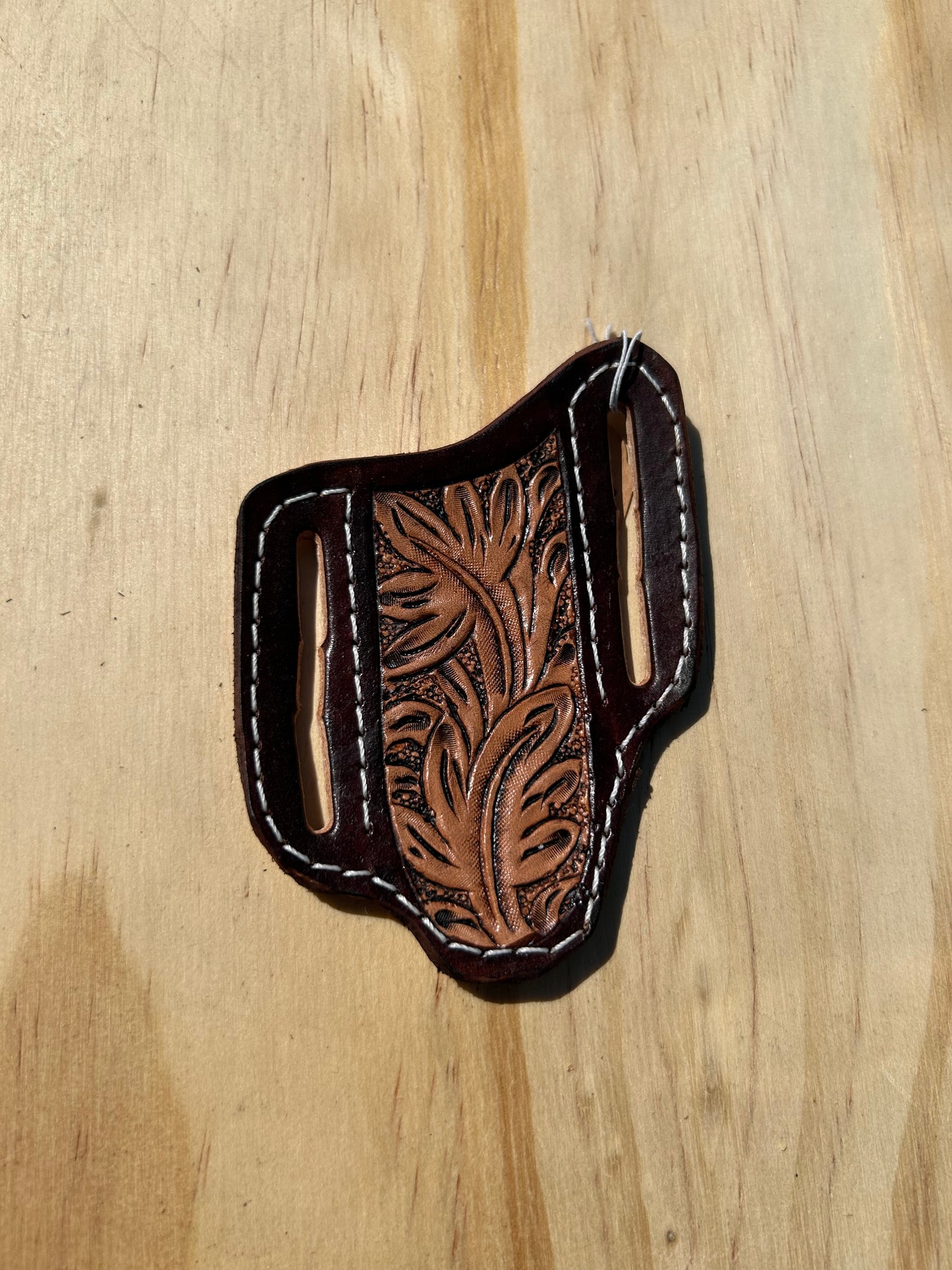 Feathered tooling small knife sheath