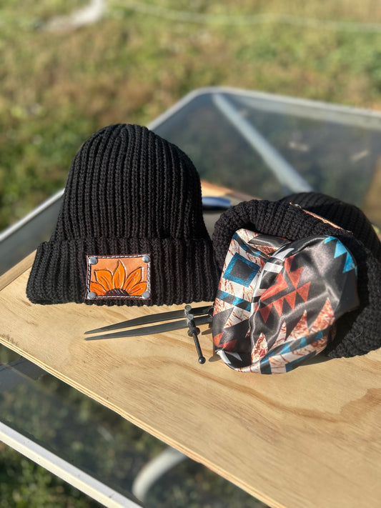 Black Beanie with Aztec lining