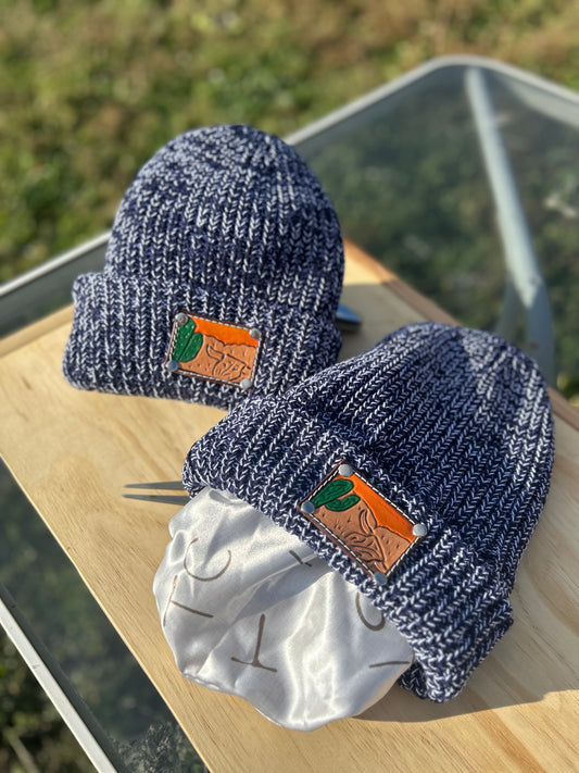 Navy Blue Beanie with brands lining