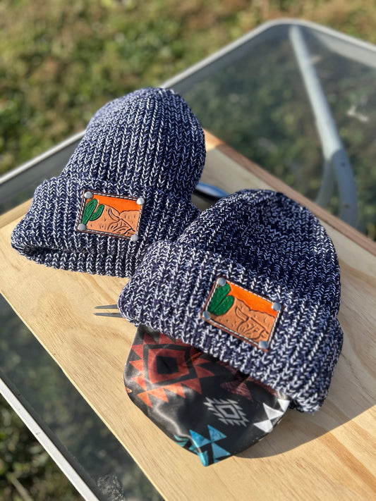 Navy Blue beanie with Aztec Lining