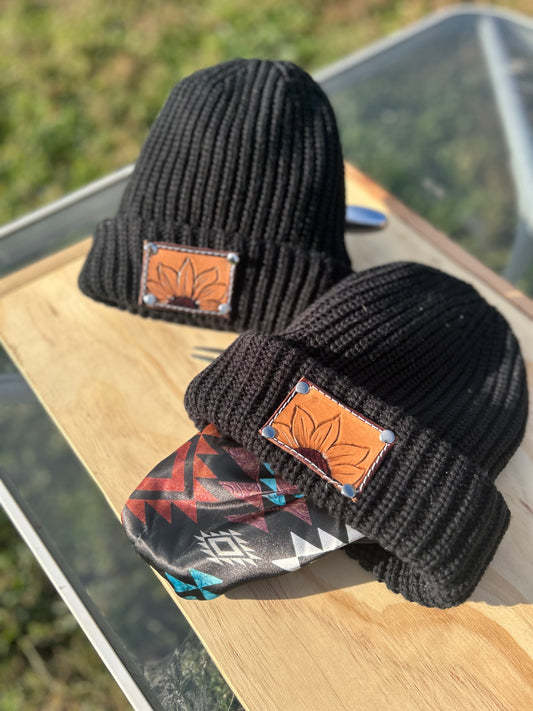Black Beanie with Aztec Lining