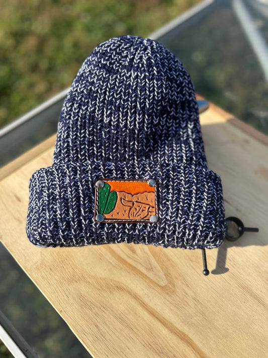 Navy Blue Beanie with brands lining