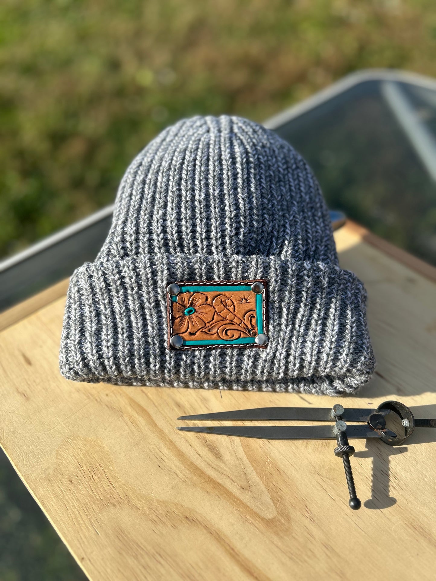 Grey Beanie with Aztec Lining