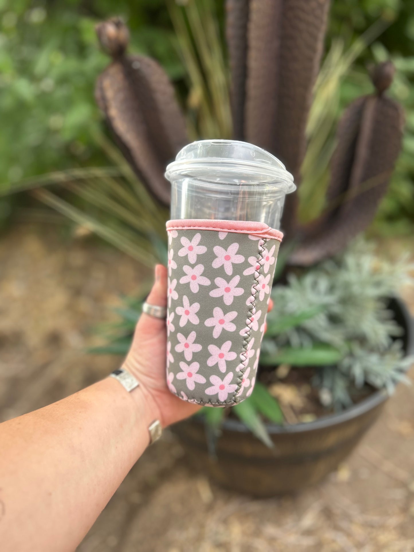 Medium Green Floral Cup Sleeve