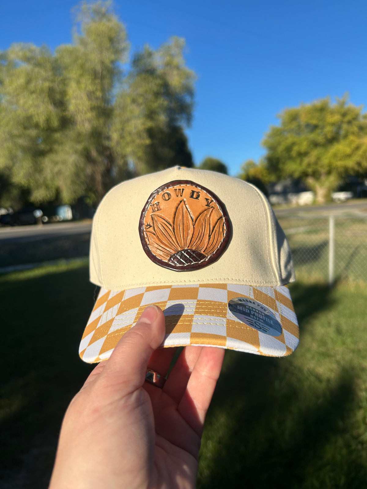 Yellow Checkered Howdy Trucker Hat