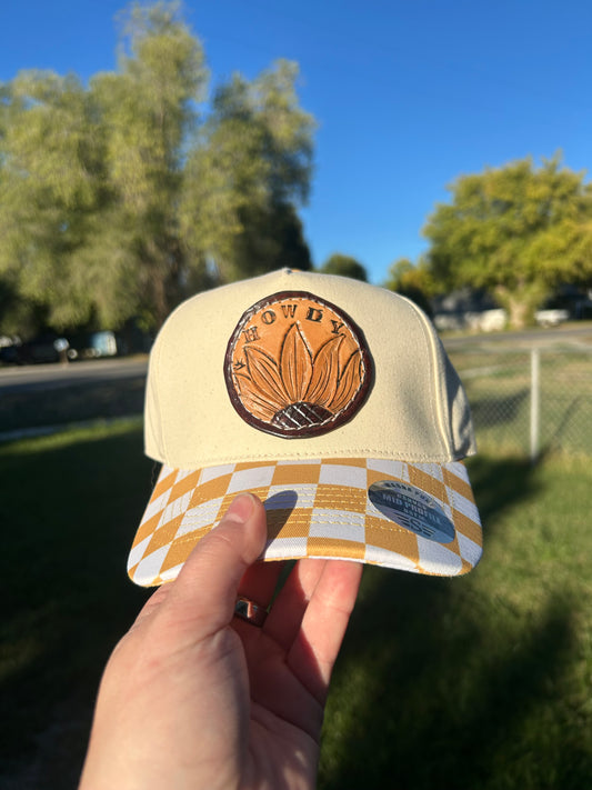 Yellow Checkered Howdy Trucker Hat