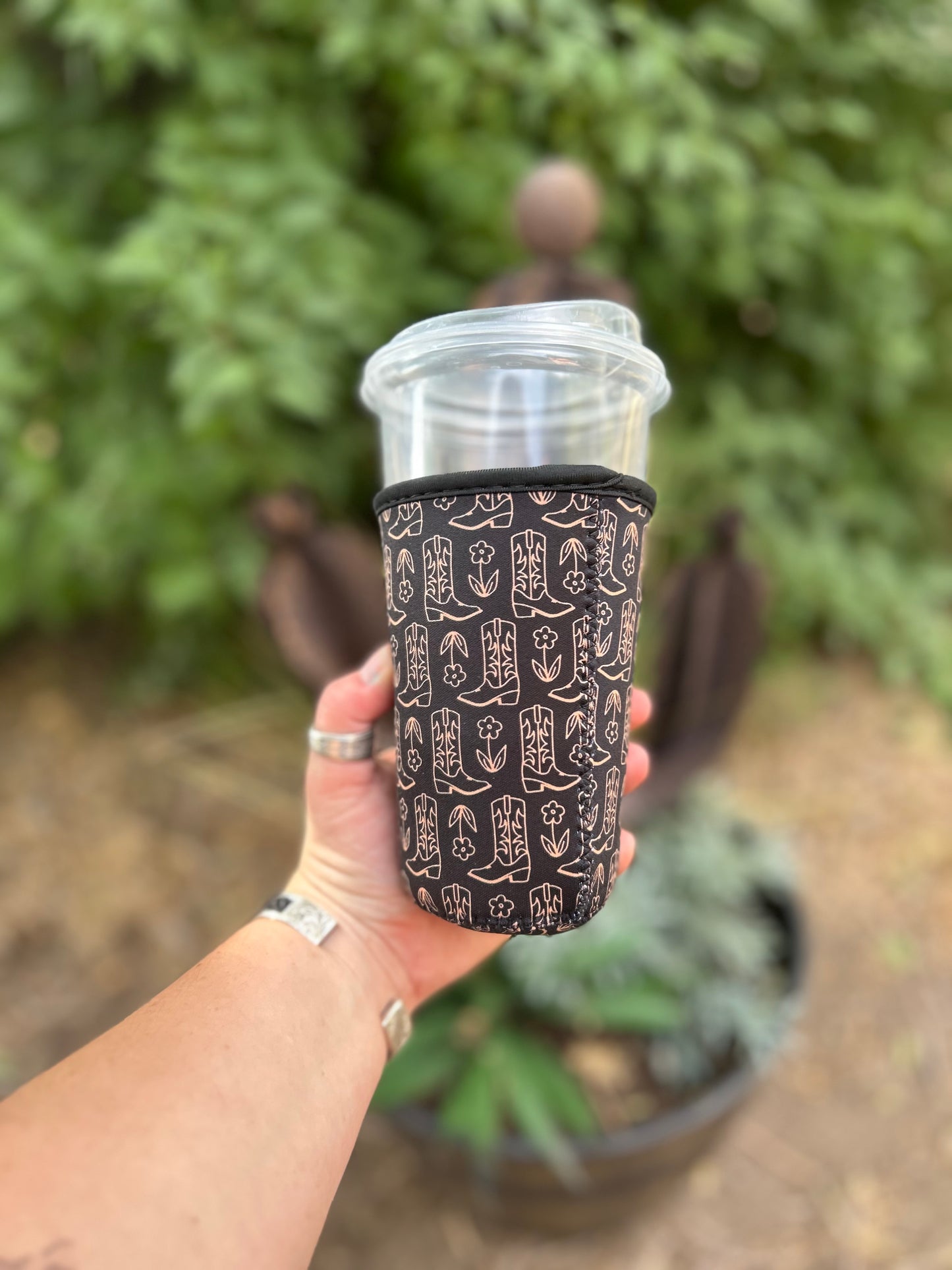 Medium Black Cowgirl Boots Cup Sleeve