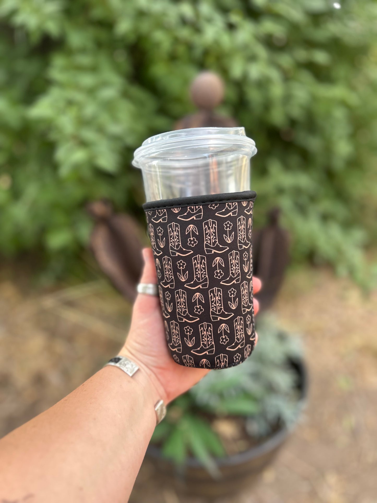Medium Black Cowgirl Boots Cup Sleeve