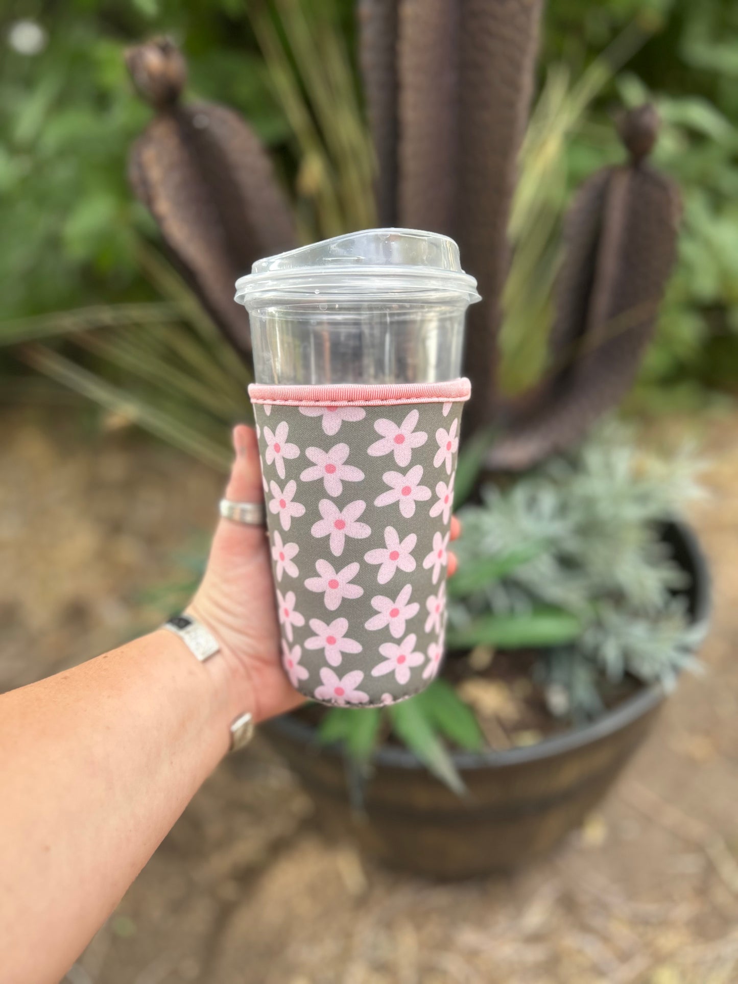 Medium Green Floral Cup Sleeve