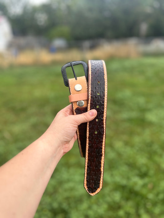 Two-Toned Basketstamp Belt