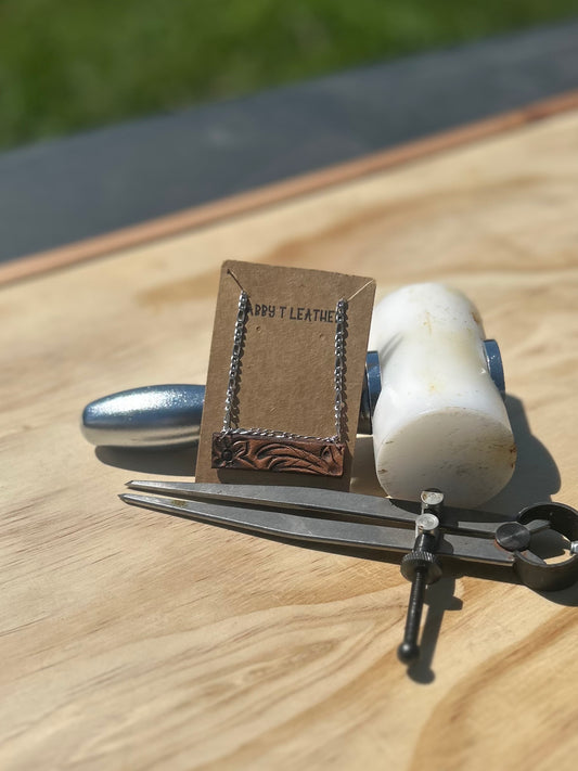 Tooling leather bar necklace
