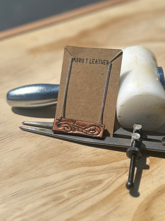 Tooling Leather Bar Necklace