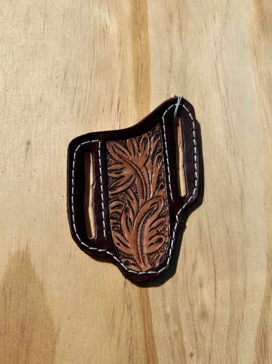 Feathered tooling small knife sheath